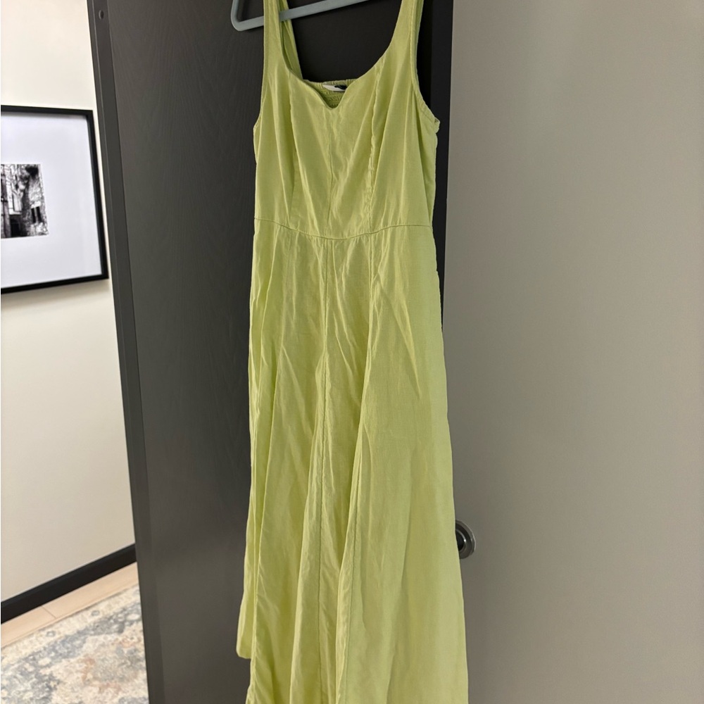 Linen Blend Chartreuse Sleeveless Dress
